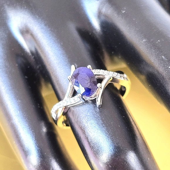 Natural Sapphire set "Afina" 925 Sterling Silver Earrings Pendant Ring 6.75/7.75 - Picture 3 of 10